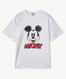 ヴィンテージウォッシングフェイス _ミッキー_ Tシャツ (ホワイト)