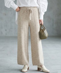 美脚シルエット センターシーム イージーニットワイドパンツ/ウール混/ウォッシャブル
