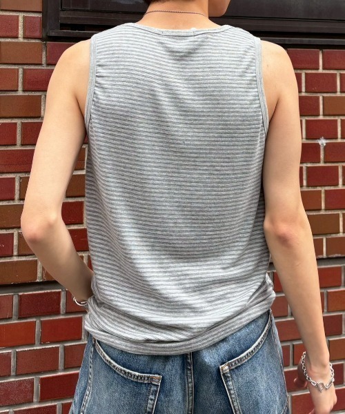 Chikashitsu +(チカシツプラス)の「【Chikashitsu +】border sleeveless (3color) / 【チカシツプラス】ボーダースリーブレス<着用動画あり>(タンクトップ・メンズ・グレー/アイボリー/ブラック・ONE SIZE)」の20枚目の写真