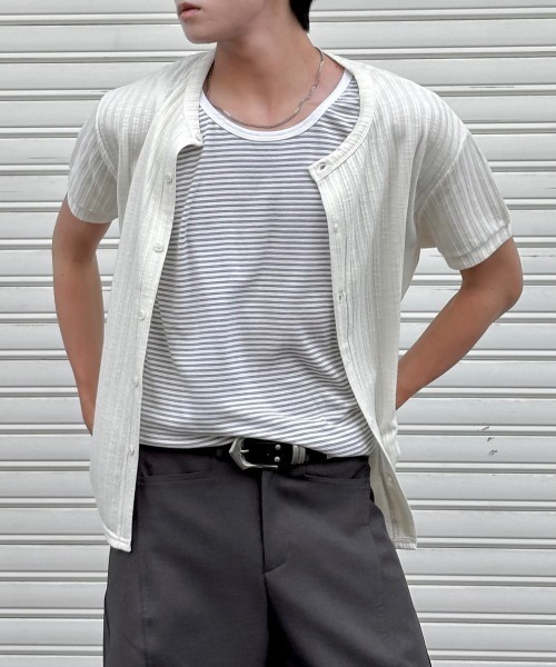 Chikashitsu +(チカシツプラス)の「【Chikashitsu +】border sleeveless (3color) / 【チカシツプラス】ボーダースリーブレス<着用動画あり>(タンクトップ・メンズ・グレー/アイボリー/ブラック・ONE SIZE)」の6枚目の写真