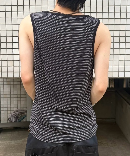 Chikashitsu +(チカシツプラス)の「【Chikashitsu +】border sleeveless (3color) / 【チカシツプラス】ボーダースリーブレス<着用動画あり>(タンクトップ・メンズ・グレー/アイボリー/ブラック・ONE SIZE)」の10枚目の写真