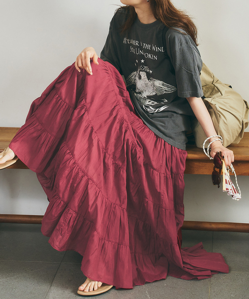 Couture d'adam（クチュールドアダム）の「《NOBLE別注カラー》COUTURE D'ADAM SushiVoile Tiered Skirt（スカート・レディース・ベージュ/ボルドー・38）」の2枚目の写真