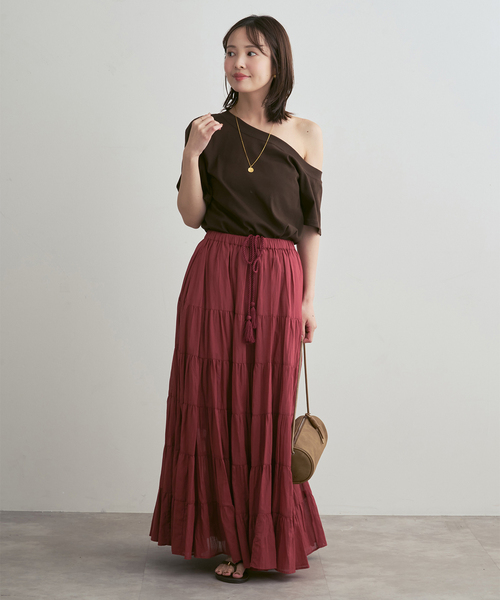 Couture d'adam（クチュールドアダム）の「《NOBLE別注カラー》COUTURE D'ADAM SushiVoile Tiered Skirt（スカート・レディース・ベージュ/ボルドー・38）」の6枚目の写真