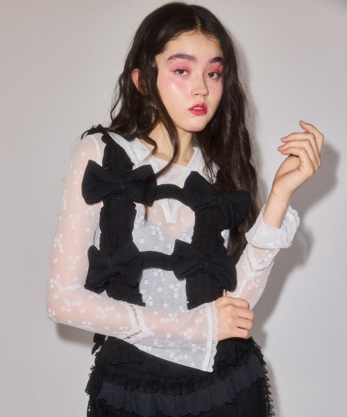 Candy Stripper(キャンディストリッパー)の「LACY SAILOR COLLAR トップス(Tシャツ/カットソー・レディース・オフホワイト/ブラック・FREE)」の2枚目の写真