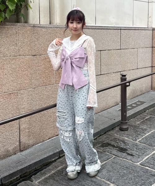 Candy Stripper(キャンディストリッパー)の「LACY SAILOR COLLAR トップス(Tシャツ/カットソー・レディース・オフホワイト/ブラック・FREE)」の5枚目の写真