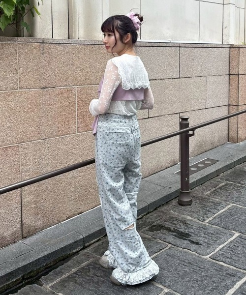 Candy Stripper(キャンディストリッパー)の「LACY SAILOR COLLAR トップス(Tシャツ/カットソー・レディース・オフホワイト/ブラック・FREE)」の7枚目の写真