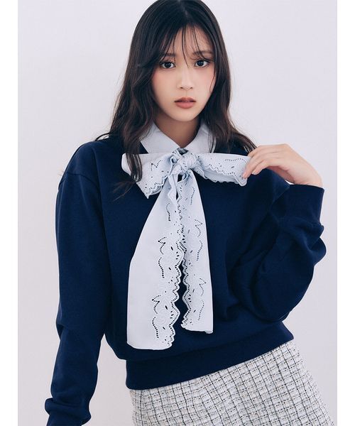 SNIDEL(スナイデル)の「【USAGI ONLINE/ZOZO TOWN限定】エンブロイダリーボウタイスウェット(スウェット・レディース・グレー/ネイビー/キャメル/ブラック・F)」の6枚目の写真