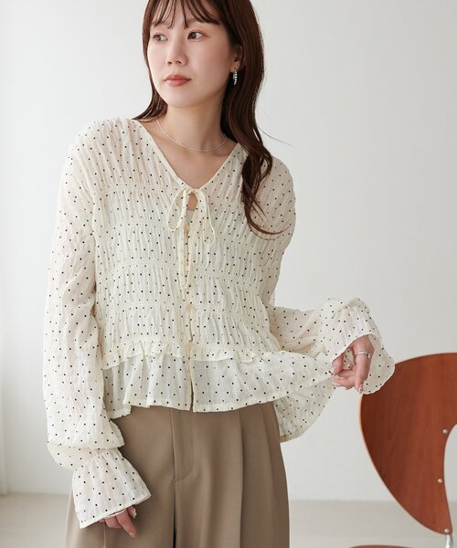 Рейбонджазер блаус (Dot前リボンギャザー blouse)