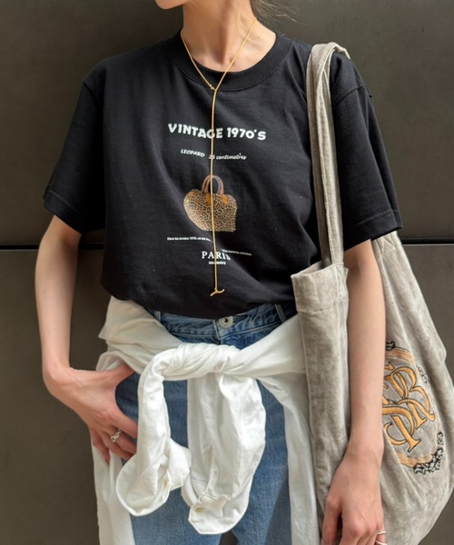 Scrap Book(スクラップブック)の「【ANGE IN DISGUISE】LEOPARD BAG Tシャツ(Tシャツ/カットソー・レディース・ブラック・M)」の1枚目の写真