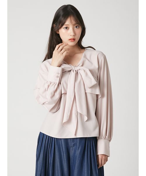 FRAY I.D(フレイアイディー)の「ラッフルボウタイブラウス(シャツ/ブラウス・レディース・ホワイト/インディゴブルー/ピンク・F)」の3枚目の写真