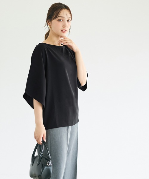 coca(coca)(コカ)の「\接触冷感/とろみツイル ハーフスリーブトップス(Tシャツ/カットソー・レディース・ブラック/ホワイト・S/M/L)」の4枚目の写真