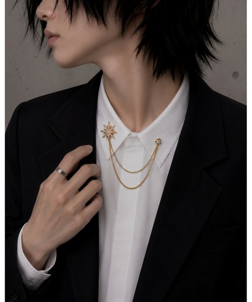 セール】【Bls】【ZA】【Bling Leads】襟ブローチ マルチチェーン