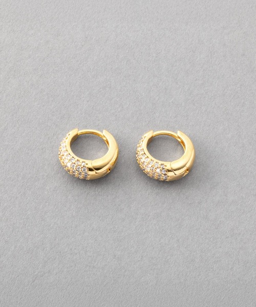 Cream dot.(クリームドット)の「【金属アレルギー対応】パヴェビジューが煌くミニキャッチレスフープピアス(ピアス(両耳用)・レディース・シルバー/ピンクゴールド/シルバー系/ゴールド系/ゴールド・ONE SIZE)」の5枚目の写真