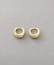 【金属アレルギー対応】パヴェビジューが煌くミニキャッチレスフープピアス