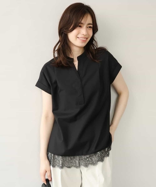 MK MICHEL KLEIN（エムケーミッシェルクラン）の「[洗える]マイクロサキソニー ヘムレースブラウス（シャツ/ブラウス・レディース・ブラック/グレー・38）」の2枚目の写真