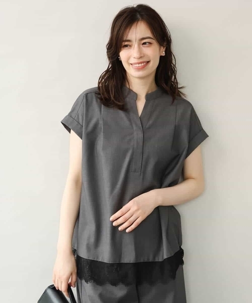 MK MICHEL KLEIN（エムケーミッシェルクラン）の「[洗える]マイクロサキソニー ヘムレースブラウス（シャツ/ブラウス・レディース・ブラック/グレー・38）」の5枚目の写真