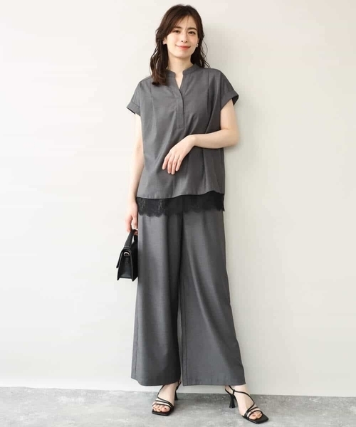 MK MICHEL KLEIN（エムケーミッシェルクラン）の「[洗える]マイクロサキソニー ヘムレースブラウス（シャツ/ブラウス・レディース・ブラック/グレー・38）」の6枚目の写真