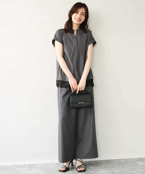 MK MICHEL KLEIN（エムケーミッシェルクラン）の「[洗える]マイクロサキソニー ヘムレースブラウス（シャツ/ブラウス・レディース・ブラック/グレー・38）」の7枚目の写真