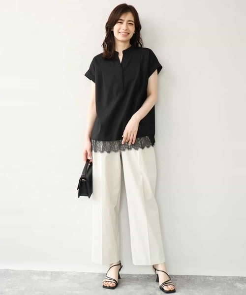 MK MICHEL KLEIN（エムケーミッシェルクラン）の「[洗える]マイクロサキソニー ヘムレースブラウス（シャツ/ブラウス・レディース・ブラック/グレー・38）」の9枚目の写真