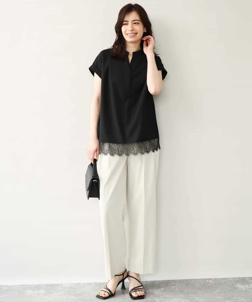 MK MICHEL KLEIN（エムケーミッシェルクラン）の「[洗える]マイクロサキソニー ヘムレースブラウス（シャツ/ブラウス・レディース・ブラック/グレー・38）」の10枚目の写真