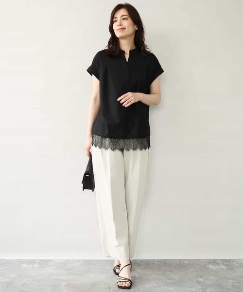 MK MICHEL KLEIN（エムケーミッシェルクラン）の「[洗える]マイクロサキソニー ヘムレースブラウス（シャツ/ブラウス・レディース・ブラック/グレー・38）」の11枚目の写真
