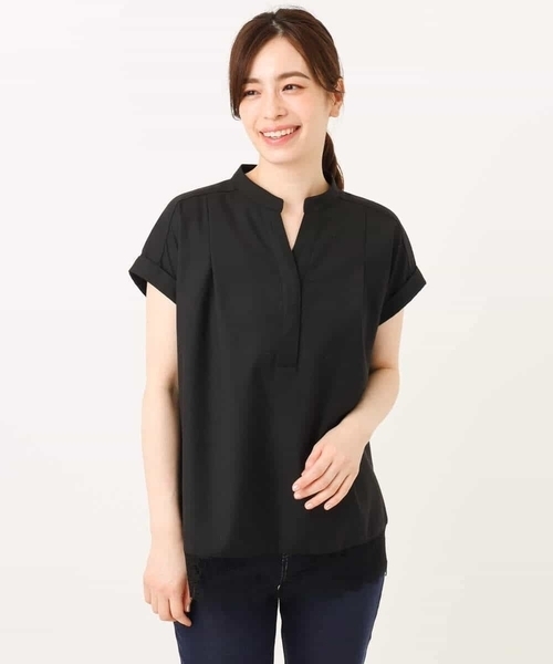MK MICHEL KLEIN（エムケーミッシェルクラン）の「[洗える]マイクロサキソニー ヘムレースブラウス（シャツ/ブラウス・レディース・ブラック/グレー・38）」の12枚目の写真