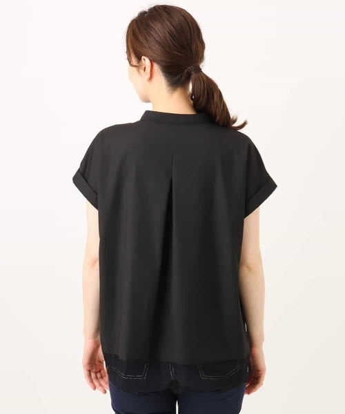 MK MICHEL KLEIN（エムケーミッシェルクラン）の「[洗える]マイクロサキソニー ヘムレースブラウス（シャツ/ブラウス・レディース・ブラック/グレー・38）」の14枚目の写真
