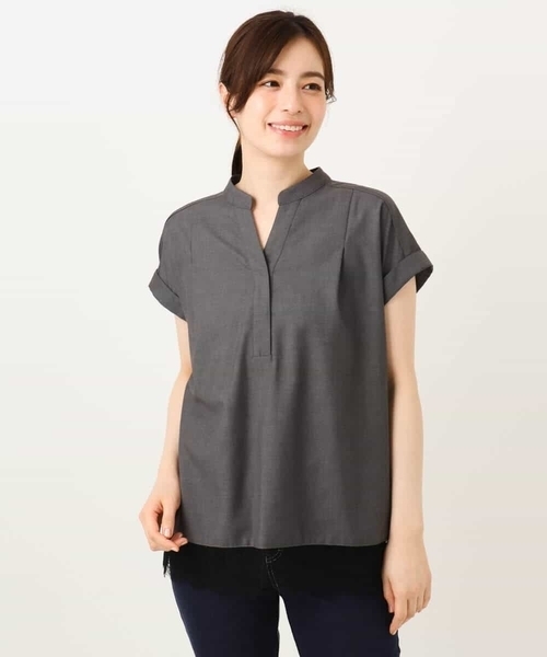 MK MICHEL KLEIN（エムケーミッシェルクラン）の「[洗える]マイクロサキソニー ヘムレースブラウス（シャツ/ブラウス・レディース・ブラック/グレー・38）」の20枚目の写真