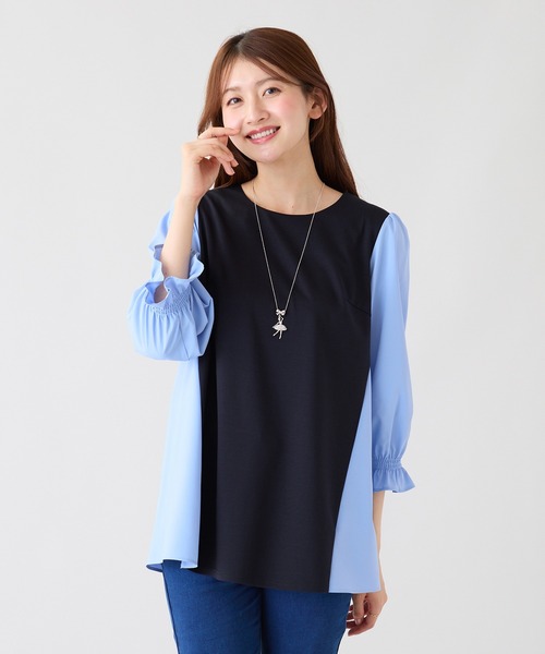 Rose Tiara(ローズティアラ)の「【接触冷感/UVカット】配色切替カットソー(Tシャツ/カットソー・レディース・ネイビー/ブラック・38/42/46)」の3枚目の写真