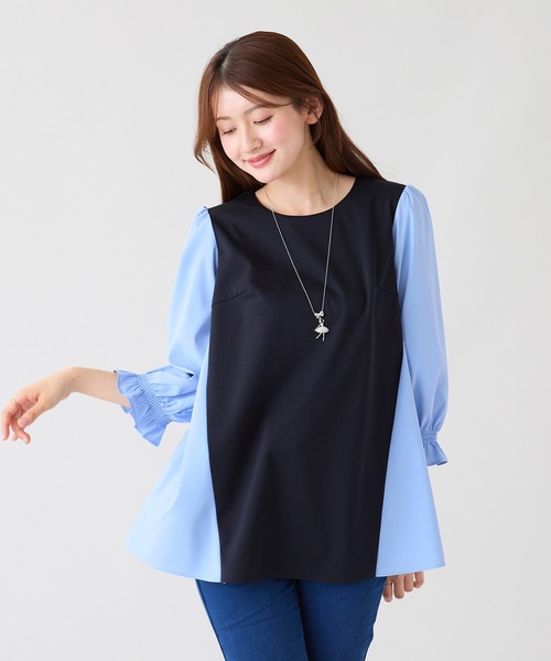 Rose Tiara(ローズティアラ)の「【接触冷感/UVカット】配色切替カットソー(Tシャツ/カットソー・レディース・ネイビー/ブラック・38/42/46)」の4枚目の写真