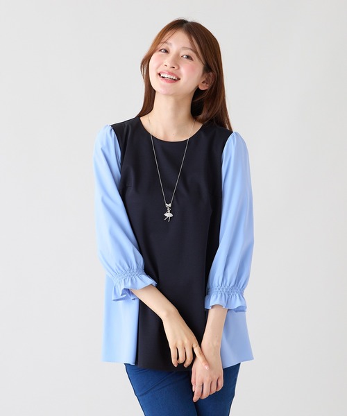 Rose Tiara(ローズティアラ)の「【接触冷感/UVカット】配色切替カットソー(Tシャツ/カットソー・レディース・ネイビー/ブラック・38/42/46)」の6枚目の写真