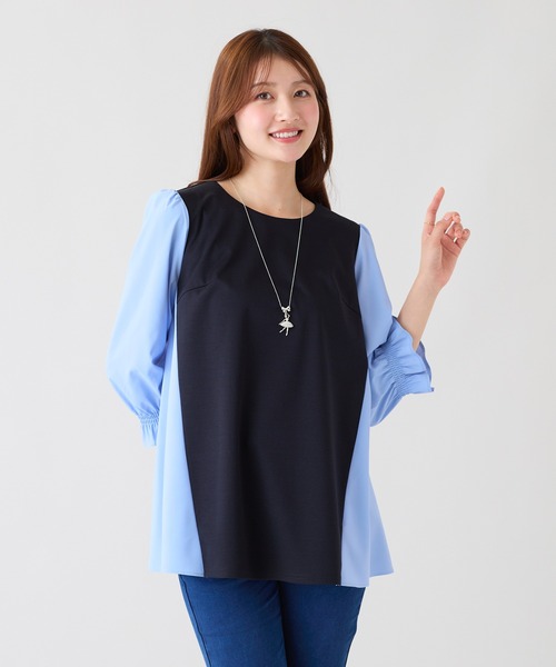 Rose Tiara(ローズティアラ)の「【接触冷感/UVカット】配色切替カットソー(Tシャツ/カットソー・レディース・ネイビー/ブラック・38/42/46)」の7枚目の写真