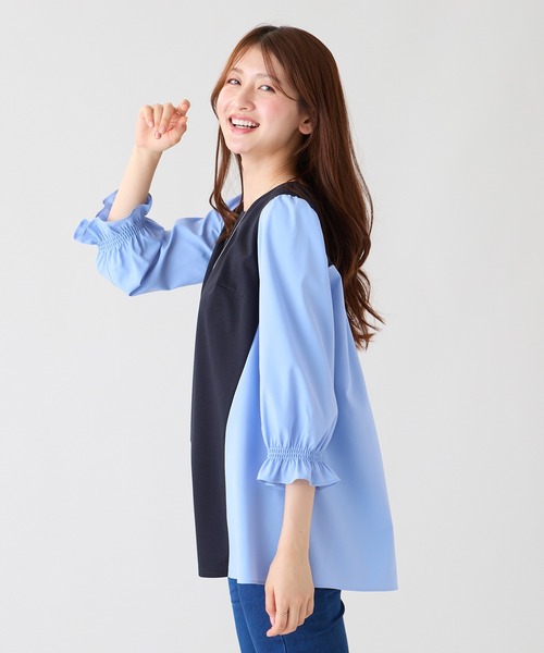 Rose Tiara(ローズティアラ)の「【接触冷感/UVカット】配色切替カットソー(Tシャツ/カットソー・レディース・ネイビー/ブラック・38/42/46)」の8枚目の写真
