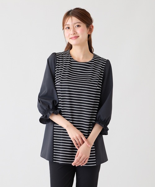 Rose Tiara(ローズティアラ)の「【接触冷感/UVカット】配色切替カットソー(Tシャツ/カットソー・レディース・ネイビー/ブラック・38/42/46)」の13枚目の写真