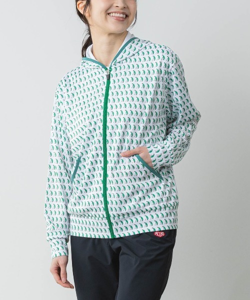 Picone CLUB（ピッコーネクラブ）の「ゴルフピコ総柄UVパーカー（パーカー・レディース・ブラック/ホワイト×グリーン/ホワイト×レッド・13号/11号/9号）」の8枚目の写真