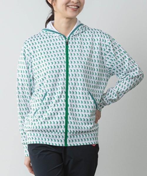 Picone CLUB（ピッコーネクラブ）の「ゴルフピコ総柄UVパーカー（パーカー・レディース・ブラック/ホワイト×グリーン/ホワイト×レッド・13号/11号/9号）」の4枚目の写真