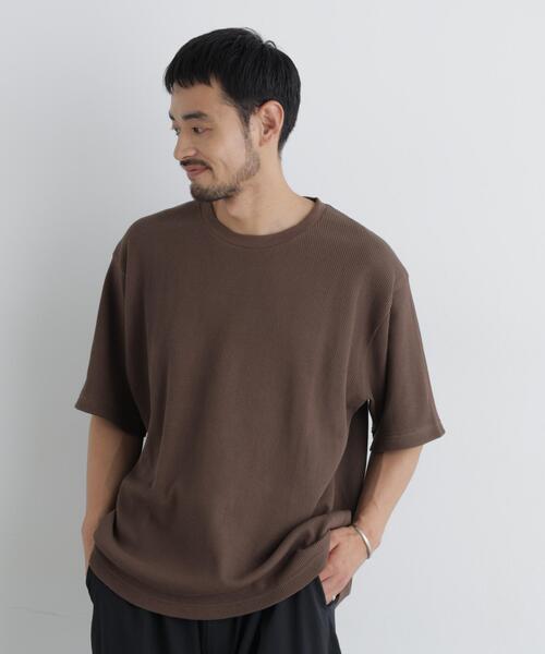 NANO universe(ナノユニバース)の「USAコットン×COOLMAX(R) ワッフルワイドTシャツ半袖(Tシャツ/カットソー・メンズ・ホワイト/ブラック/ブラウン/カーキ・L/M/XL)」の3枚目の写真