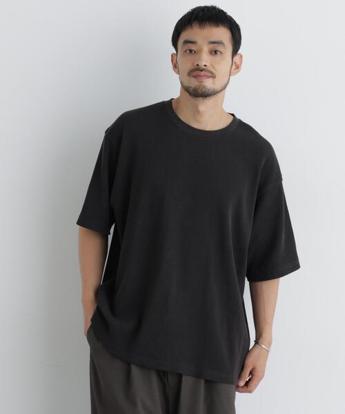 NANO universe(ナノユニバース)の「USAコットン×COOLMAX(R) ワッフルワイドTシャツ半袖(Tシャツ/カットソー・メンズ・ホワイト/ブラック/ブラウン/カーキ・L/M/XL)」の2枚目の写真