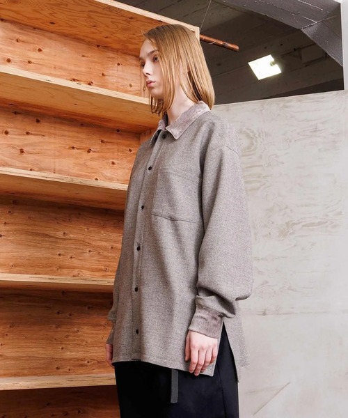 VOAAOV(ヴォアーブ)の「【VOAAOV】TWEEDY Long Sleeve Shirt(シャツ/ブラウス・メンズ・グレイッシュベージュ/チャコールグレー・2/1)」の6枚目の写真