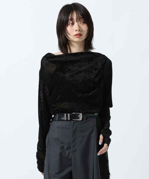 PAGEBOY(ページボーイ)の「ベロアドレープロングスリーブ(Tシャツ/カットソー・レディース・ダークブラウン/ターコイズブルー/ブラック・FREE)」の9枚目の写真