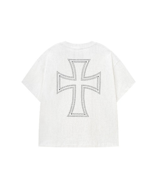 UNKNOWN LONDON(アンノウン・ロンドン)の「Tシャツ|Outline Cross Rhinestone Tee|Unknown London(Tシャツ/カットソー・メンズ・ホワイト・SMALL/MEDIUM/LARGE/X-LARGE)」の1枚目の写真