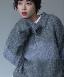 シャギー配色スキッパーポロニット