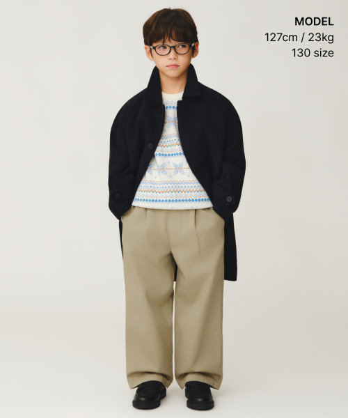 MUSINSA STANDARD KIDS（ムシンサスタンダードキッズ）の「ウールブレンドバルマカンコート[ネイビー]（チェスターコート・レディース・その他・120/160/130/140/150）」の2枚目の写真