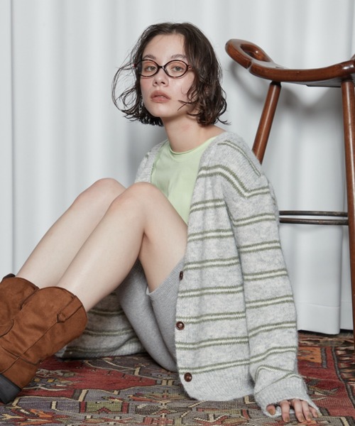 OFROOM(オフルーム)の「【2026秋冬新作】Multi Border Knit Cardigan|マルチボーダーニットカーディガン(カーディガン/ボレロ・レディース・ベージュ/グレー/ブラウン・FREE)」の1枚目の写真