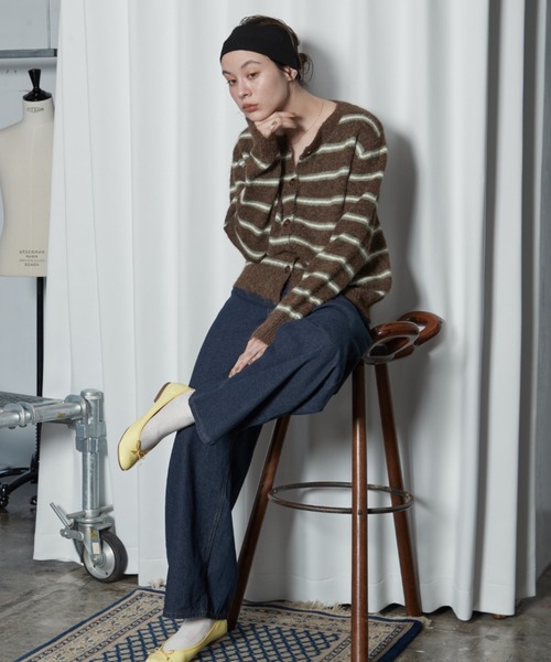 OFROOM(オフルーム)の「【2026秋冬新作】Multi Border Knit Cardigan|マルチボーダーニットカーディガン(カーディガン/ボレロ・レディース・ベージュ/グレー/ブラウン・FREE)」の10枚目の写真