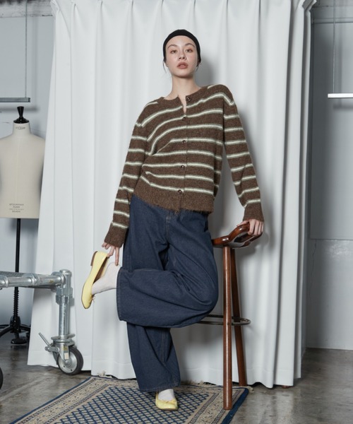 OFROOM(オフルーム)の「【2026秋冬新作】Multi Border Knit Cardigan|マルチボーダーニットカーディガン(カーディガン/ボレロ・レディース・ベージュ/グレー/ブラウン・FREE)」の11枚目の写真