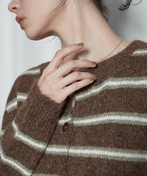 OFROOM(オフルーム)の「【2026秋冬新作】Multi Border Knit Cardigan|マルチボーダーニットカーディガン(カーディガン/ボレロ・レディース・ベージュ/グレー/ブラウン・FREE)」の9枚目の写真