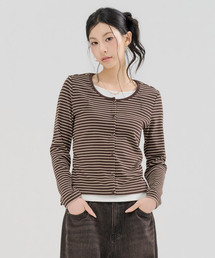 レディース ストライプ レイヤードTシャツ-FFRG5172C08
