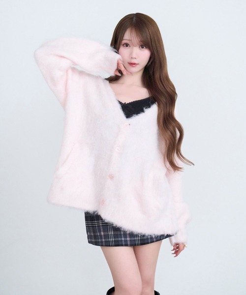 Rose Muse（ロゼミューズ）の「Shaggy oversized cardigan（カーディガン/ボレロ・レディース・ピンク/ホワイト/ブラウン/グレー・FREE）」の4枚目の写真