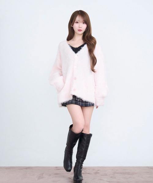 Rose Muse（ロゼミューズ）の「Shaggy oversized cardigan（カーディガン/ボレロ・レディース・ピンク/ホワイト/ブラウン/グレー・FREE）」の9枚目の写真